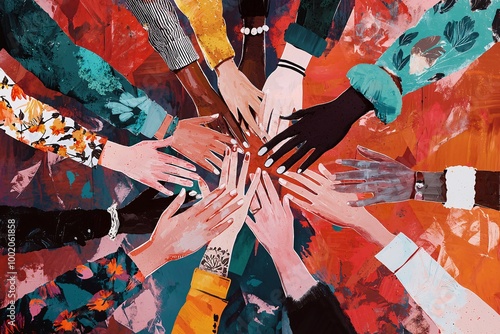 The image portrays varied hands coming together in unity, representing shared understanding and respect in partnerships. photo