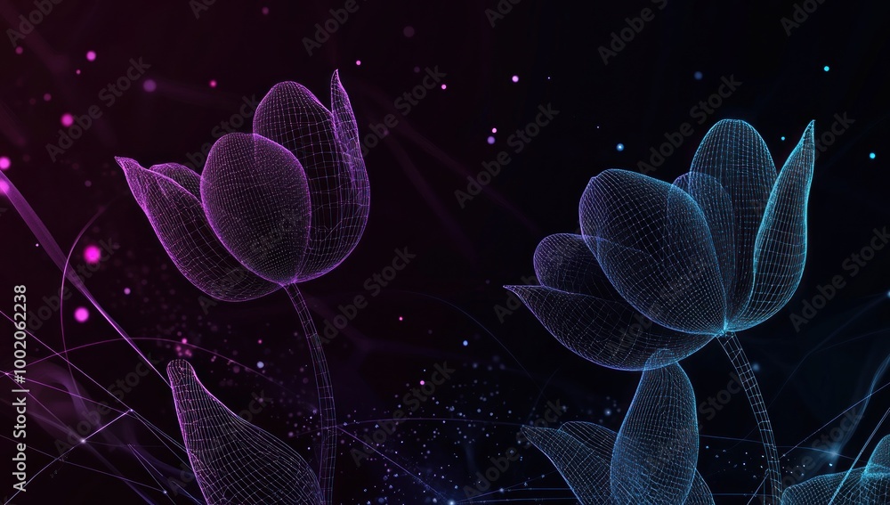Obraz premium Abstract Digital Tulips in a Dark Setting