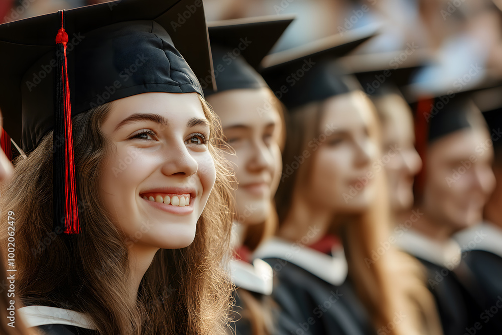 Smiling graduates celebrate their academic achievements, diplomas, and ...