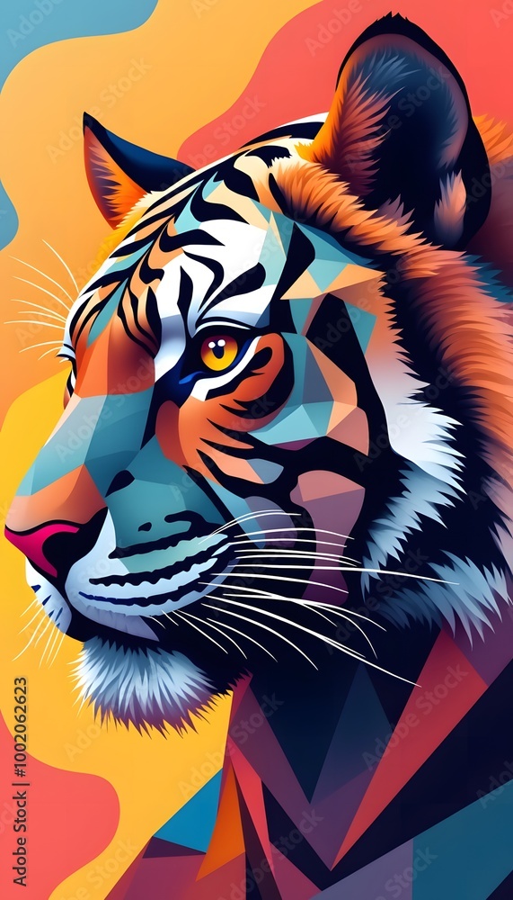 Colorful abstract painting of a tiger's head in bright colors Colorful abstract painting of a tiger's head in bright colors