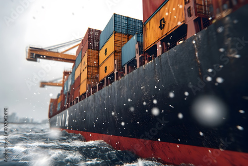 Close up of a cargo ship with containers on it photo