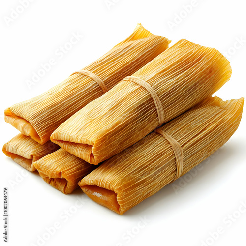 Wallpaper Mural Delicious tamales wrapped in corn husks, showcasing traditional Mexican cuisine on a white isolated background. Torontodigital.ca