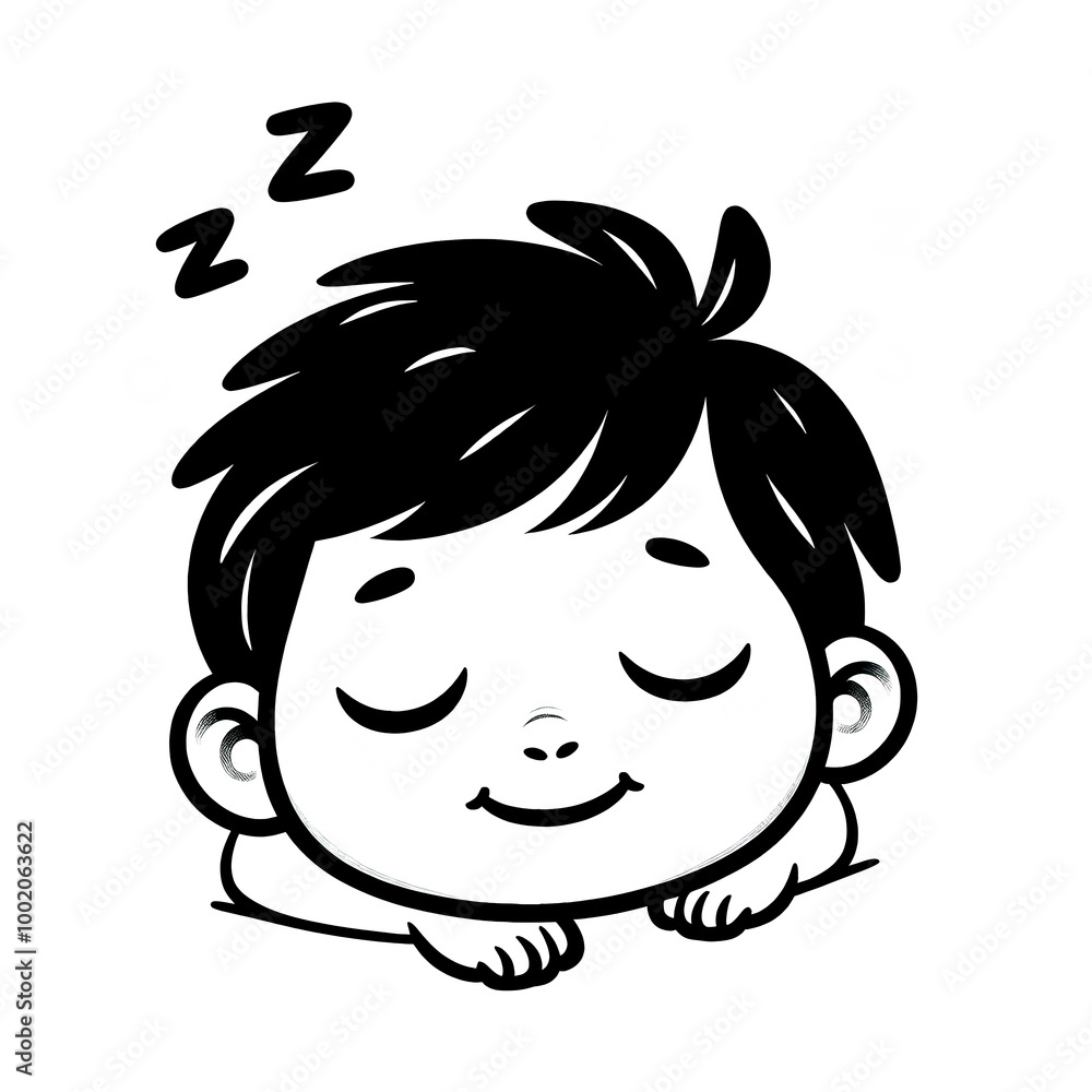 Isolated black and white vector illustration of a child sleeping happily on a white background. Isolated black and white vector illustration of a child sleeping happily on a white background.
