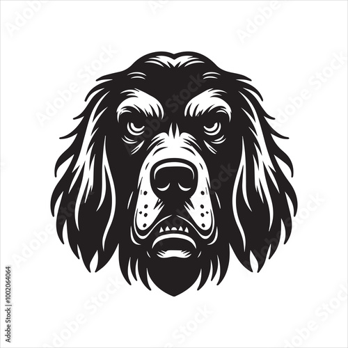 Gordon Setter Dog Face Clipart Design - Dog Face Logo - Gordon Setter Vector illustration in black and white
