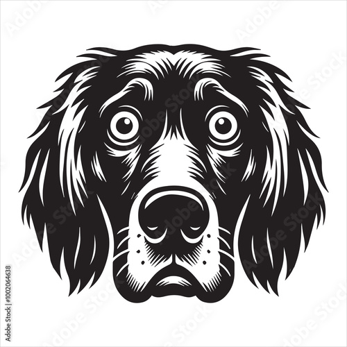 Gordon Setter Dog Face Clipart Design - Dog Face Logo - Gordon Setter Vector illustration in black and white

