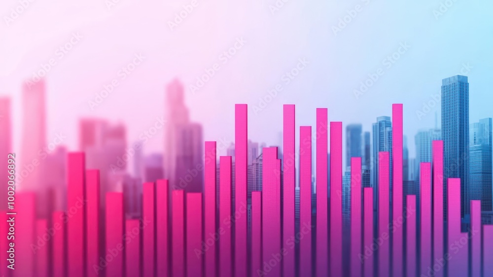 Abstract city skyline with banks shrinking in the background, symbolizing falling interest rates and their effect on the financial sector, modern economy, financial crisis concept Abstract city skyline with banks shrinking in the background, symbolizing falling interest rates and their effect on the financial sector, modern economy, financial crisis concept