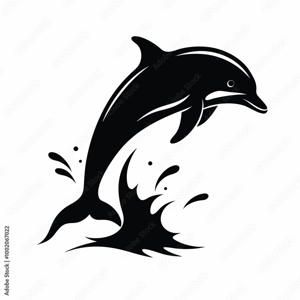 Fototapeta premium Dolphin vector icon set in black color.