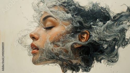 Abstract Portrait of a Woman with Flowing Hair