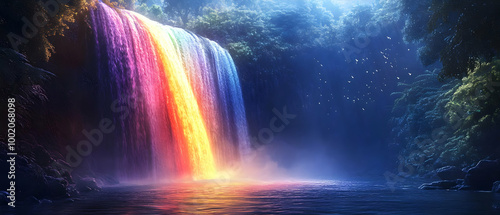 Wallpaper Mural A stunning rainbow waterfall surrounded by lush greenery and a tranquil pool reflects the vibrant colors. Torontodigital.ca
