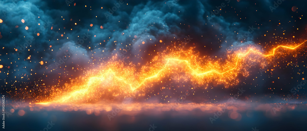 Electric lightning bolt illuminating a dark stormy background with sparks and energy. Electric lightning bolt illuminating a dark stormy background with sparks and energy.