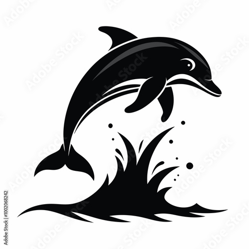 Black dolphin silhouette breaching vector design
 photo