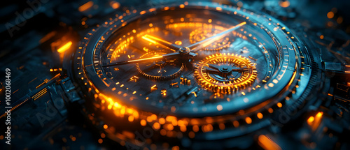 Wallpaper Mural Close-up of a futuristic watch with glowing features and intricate details, showcasing advanced technology and design. Torontodigital.ca