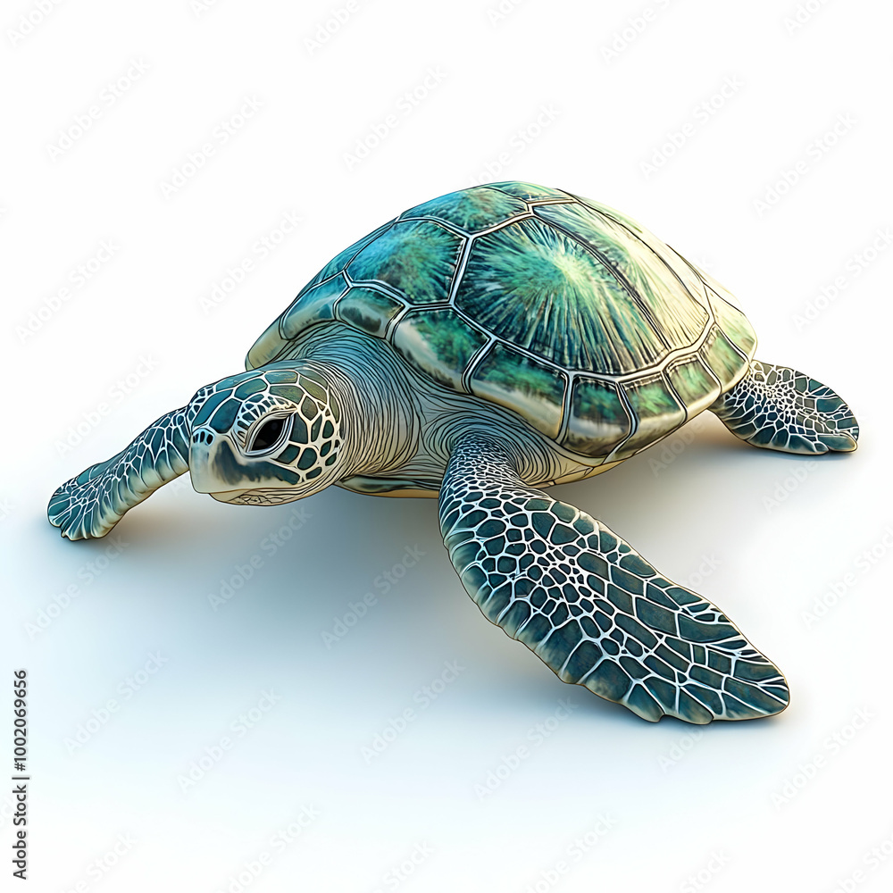 Fototapeta premium A beautifully detailed sea turtle on a white isolated background.