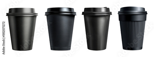Wallpaper Mural A set of black disposable coffee cups with lids, isolated on a transparent background, perfect for presentation or mockup design. Torontodigital.ca