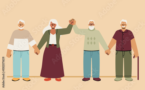 Senior unity human chain vector illustration