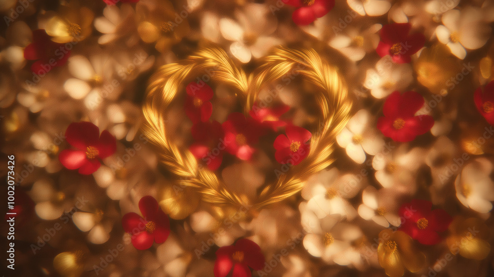A Golden Heart That Is Surrounded by Beautiful Blossoms A True Romantic Symbol of Love A Golden Heart That Is Surrounded by Beautiful Blossoms A True Romantic Symbol of Love
