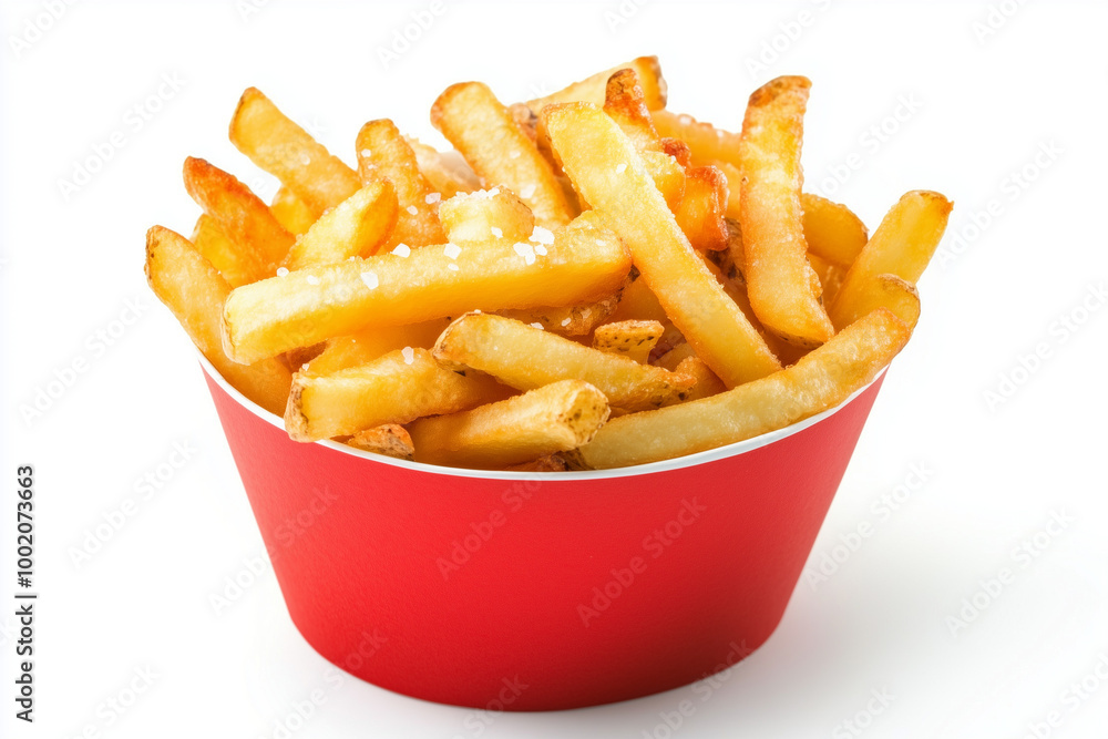 Golden, Crispy French Fries in a Red Paper Cup: Indulge in a Portable and Satisfying Treat Golden, Crispy French Fries in a Red Paper Cup: Indulge in a Portable and Satisfying Treat