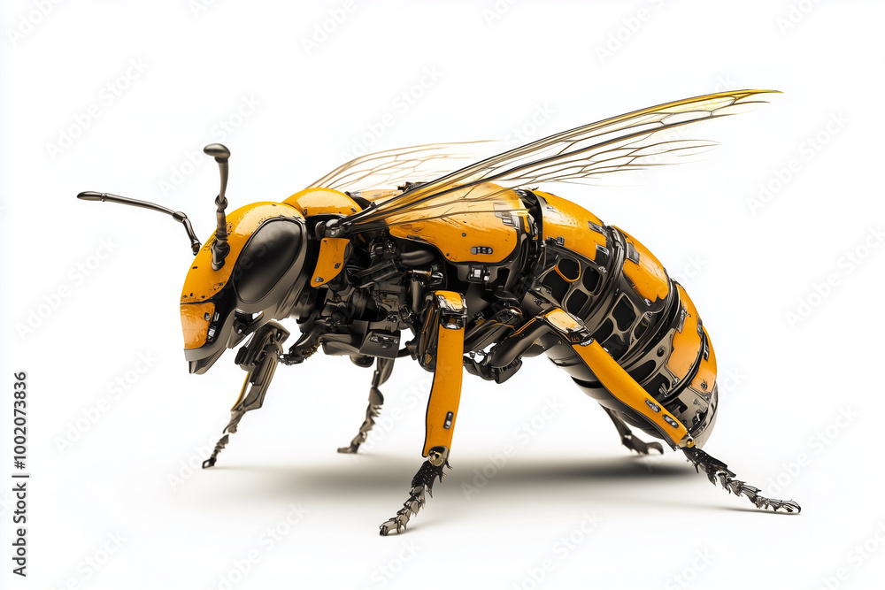 Striking Robotic Bee Features a Dazzling Metallic Yellow and Black Color Scheme Reminiscent of Living Bees Striking Robotic Bee Features a Dazzling Metallic Yellow and Black Color Scheme Reminiscent of Living Bees