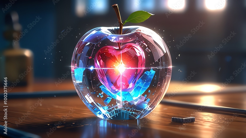 an apple with a green leaf in the middle of it an apple with a green leaf in the middle of it