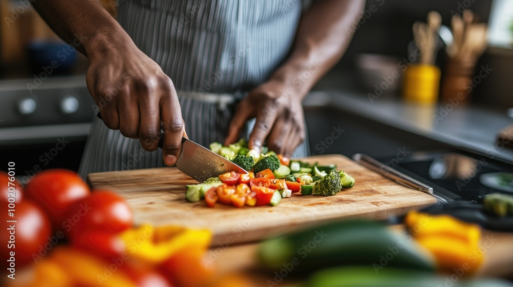 Black man cook, hands and knife in focus, healthy food prep in modern kitchen. Black man cook, hands and knife in focus, healthy food prep in modern kitchen.