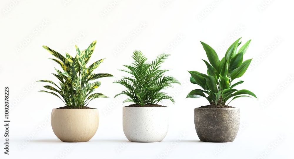 Three Potted Plants on White Background Three Potted Plants on White Background
