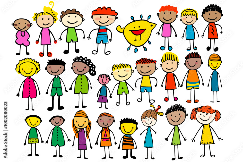 Children stick figure collection clipart vector, stick girls, stick boys, illustration silhouette Children stick figure collection clipart vector, stick girls, stick boys, illustration silhouette