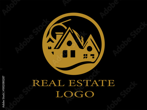 Black Gold Real Estate Vector Logo, Luxury Logo Design for Property, Visual Identity for Property Business