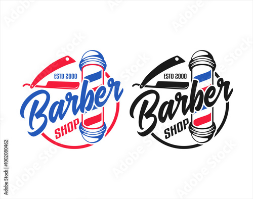 vintage classic retro style barbershop logo emblem badge stamp vector template design illustration, minimalist fashion salon haircut logo