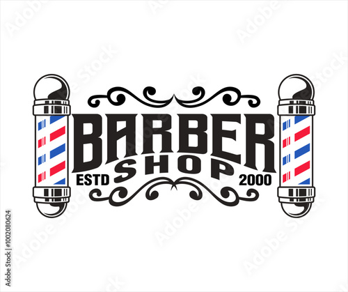 vintage classic retro style barbershop logo emblem badge stamp vector template design illustration, minimalist fashion salon haircut logo