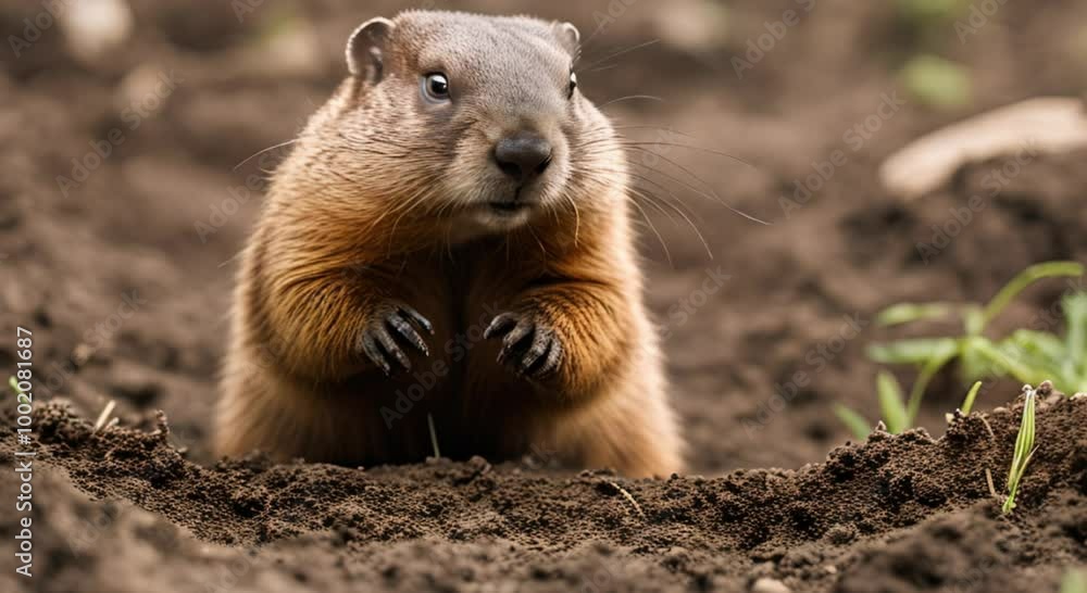 A groundhog digging in the dirt, preparing a tunnel system for its burrow. A groundhog digging in the dirt, preparing a tunnel system for its burrow.