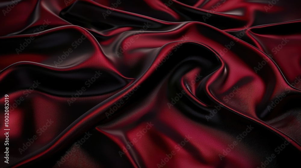 Fototapeta premium Bold Reflections - Abstract Dark Red and Black Metallic Background with Smooth Gradients