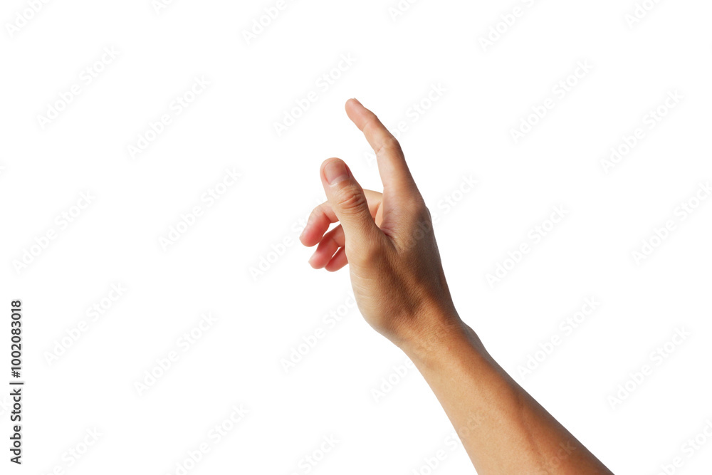 Asian man's hand showing up gesture on white background Asian man's hand showing up gesture on white background
