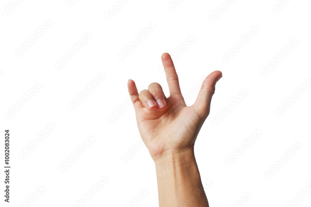 Asian man's hand showing up gesture on white background Asian man's hand showing up gesture on white background