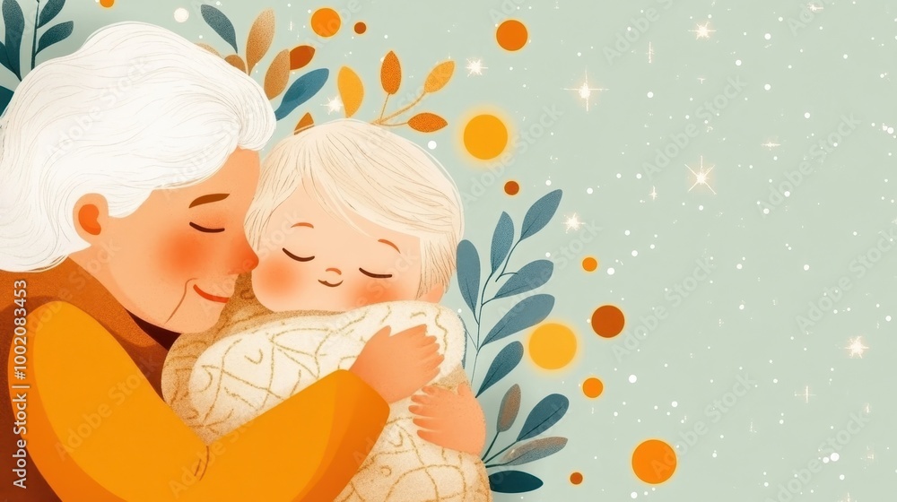 Warm Embrace Between Grandparent and Child Warm Embrace Between Grandparent and Child