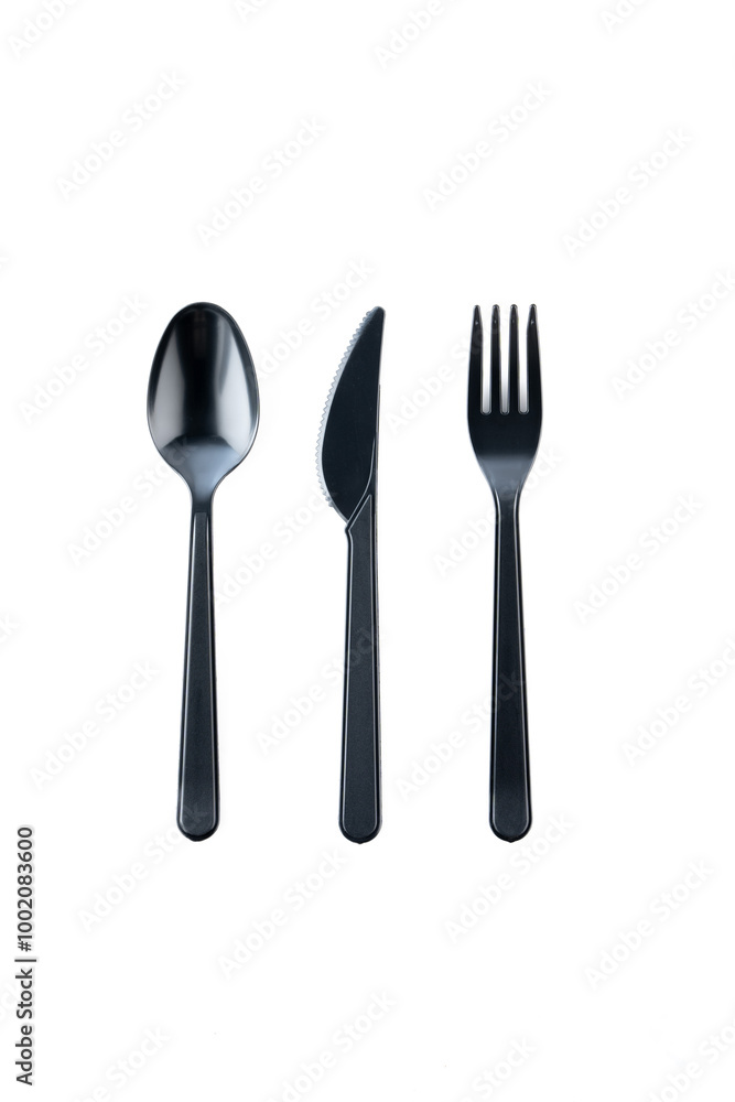 Set of plastic cutlery spoon fork and knife isolated on white background Set of plastic cutlery spoon fork and knife isolated on white background