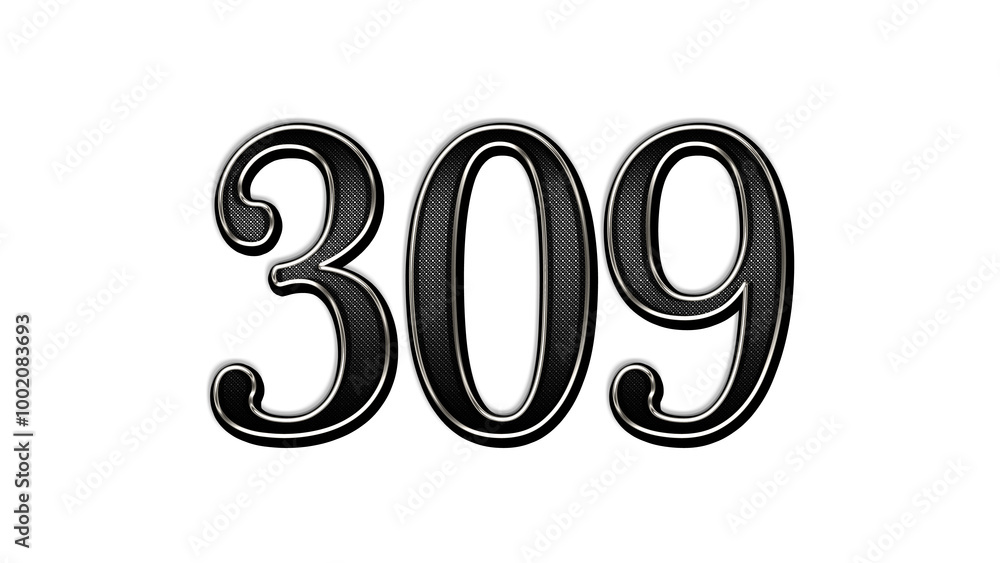 black metal 3d design of number 309 on white background. black metal 3d design of number 309 on white background.