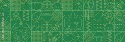 Bauhaus vegetable abstract. Geometric line drawing. Vegetables and fruits seamless pattern bauhaus. 