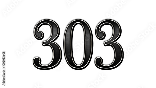 black metal 3d design of number 303 on white background.