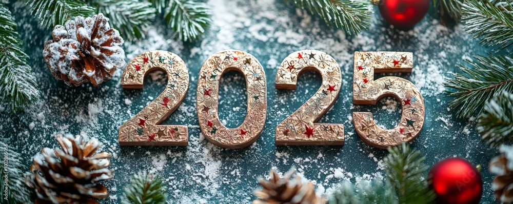2025 in large numbers on a christmas style banner background 2025 in large numbers on a christmas style banner background