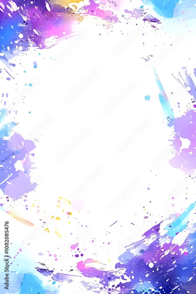 Naklejka premium Vibrant Watercolor Splashes in Pink Blue Yellow and Green Creating a Playful Artistic Background