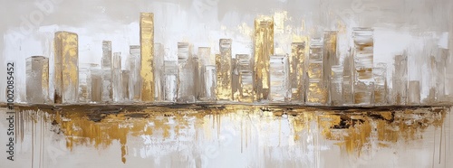 Abstract Gold and Beige Cityscape with Reflections
