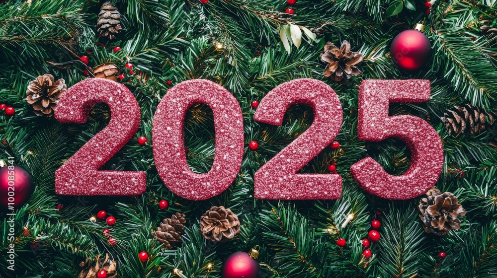 2025 in large numbers on a christmas style banner background 2025 in large numbers on a christmas style banner background