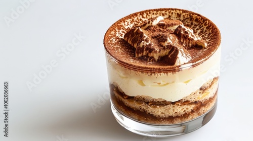 Delightful Tiramisu in Glass on Clean White Background with Ample Space 