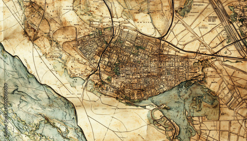  Antique maps of old cities or unexplored territories, with faded colors and intricate details, giving a historic and adventurous vibe.
