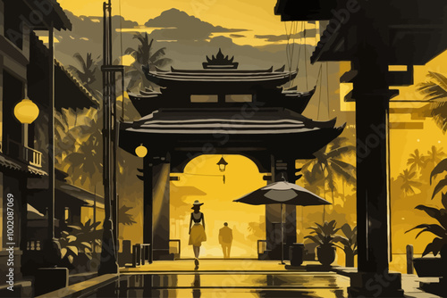 Bali city a noir novel bookcover yellow and black illustration