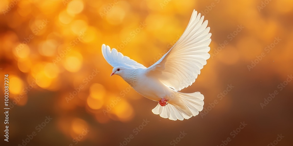 White Dove Flying in Golden Sky Light White Dove Flying in Golden Sky Light