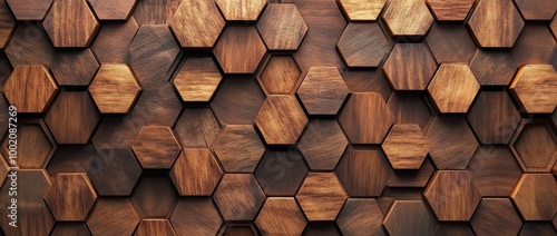 Fototapeta Naklejka Na Ścianę i Meble -  Geometric wooden hexagonal texture in rich brown shades
