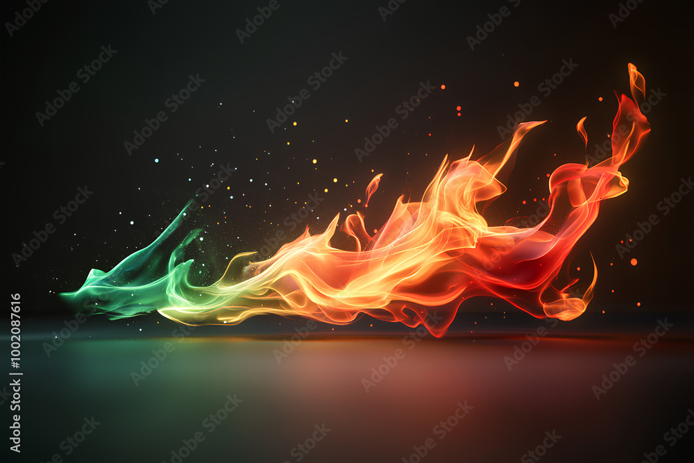 Fototapeta premium Mystical green and red Fire Flames 3d icon