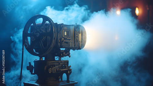 A Vintage Movie Projector Casting an Ethereal Glow on the Wall 