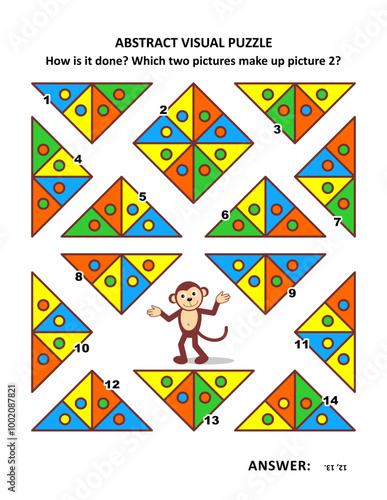 Abstract visual puzzle. Educational mathematics. Spatial reasoning skills training. Answer included.

